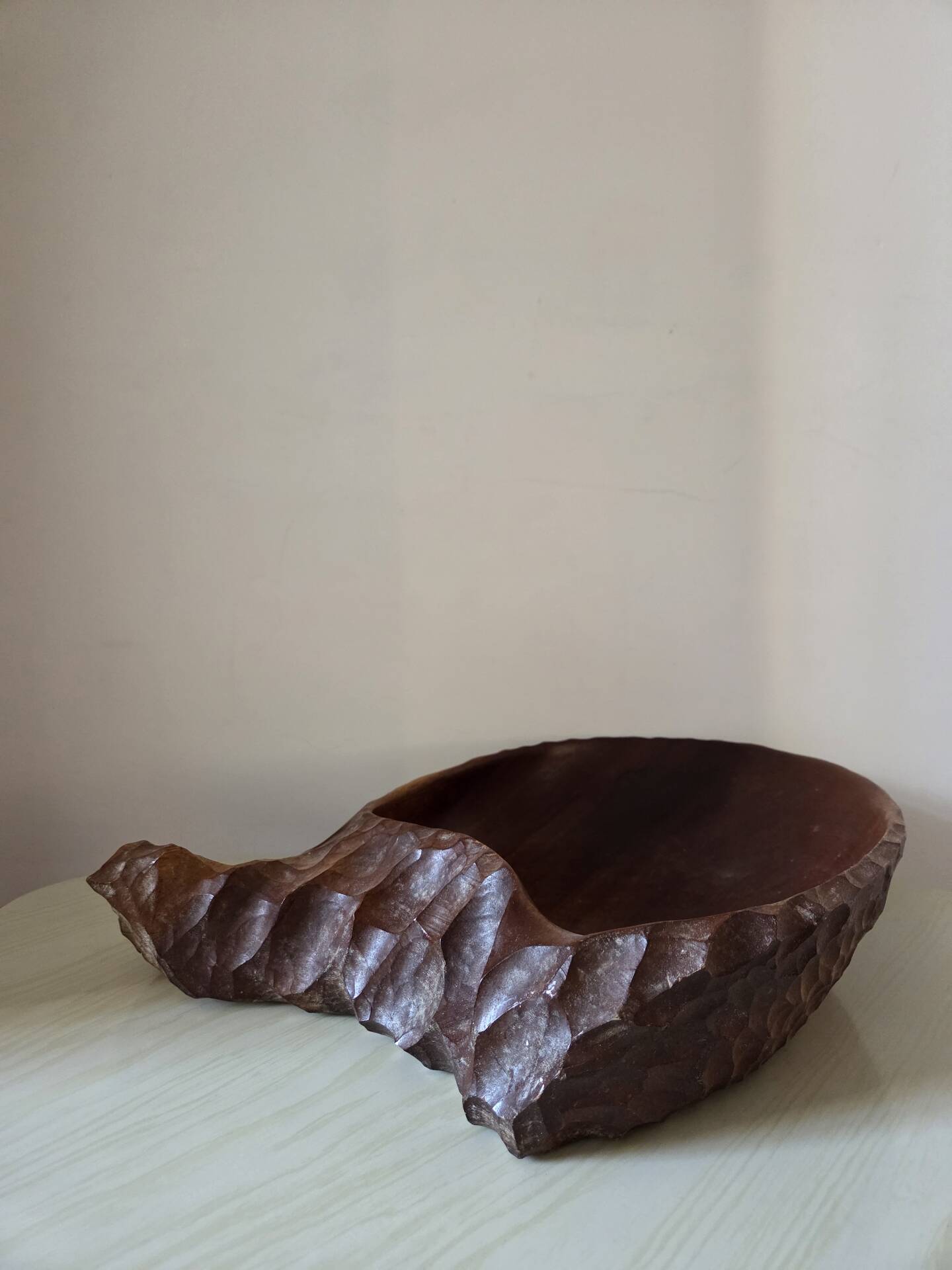 Large monoxyle carved wooden bowl