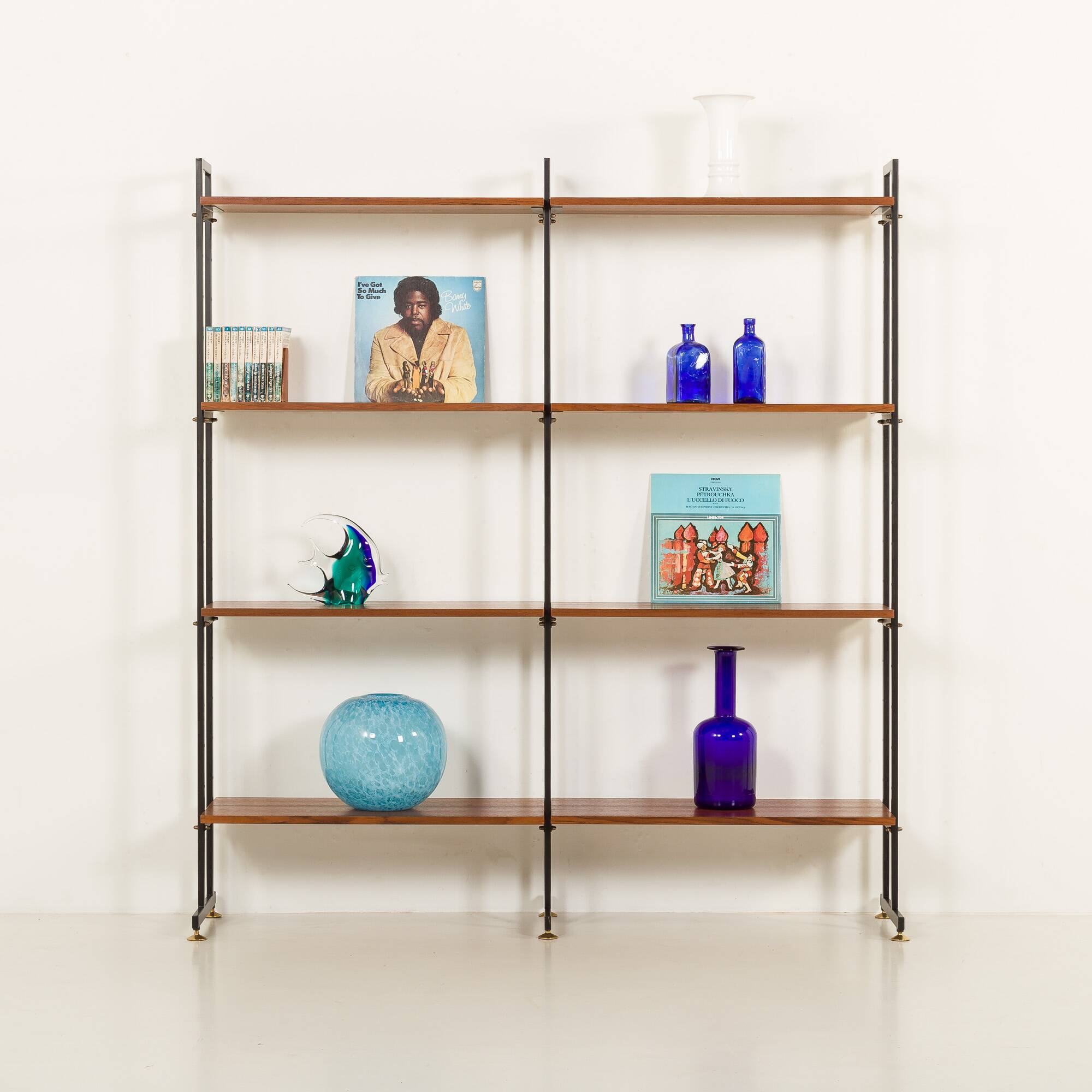Italian free standing shelving unit or room divider in teak, 1970s