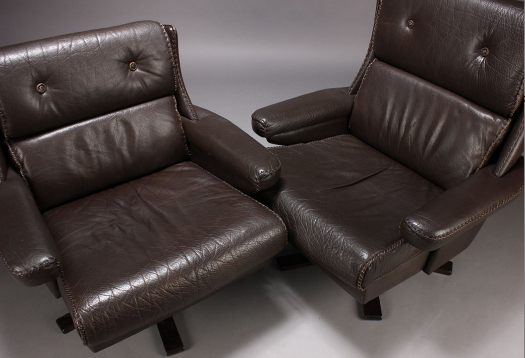 Pair of armchairs scandinavian leather 1960