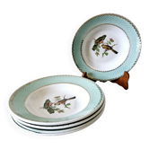 5 assiettes creuses Badonviller oiseaux liseré doré