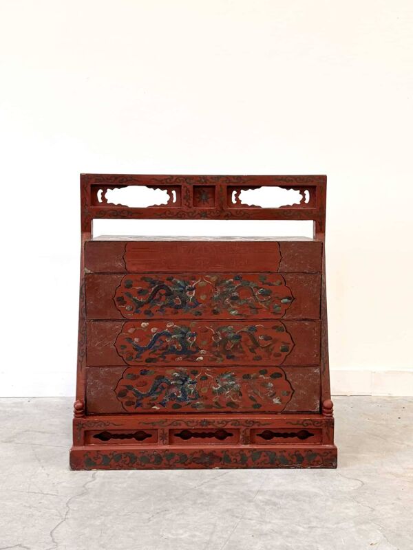 Coffre de mariage chinois, bois laqué, décor peint à la main