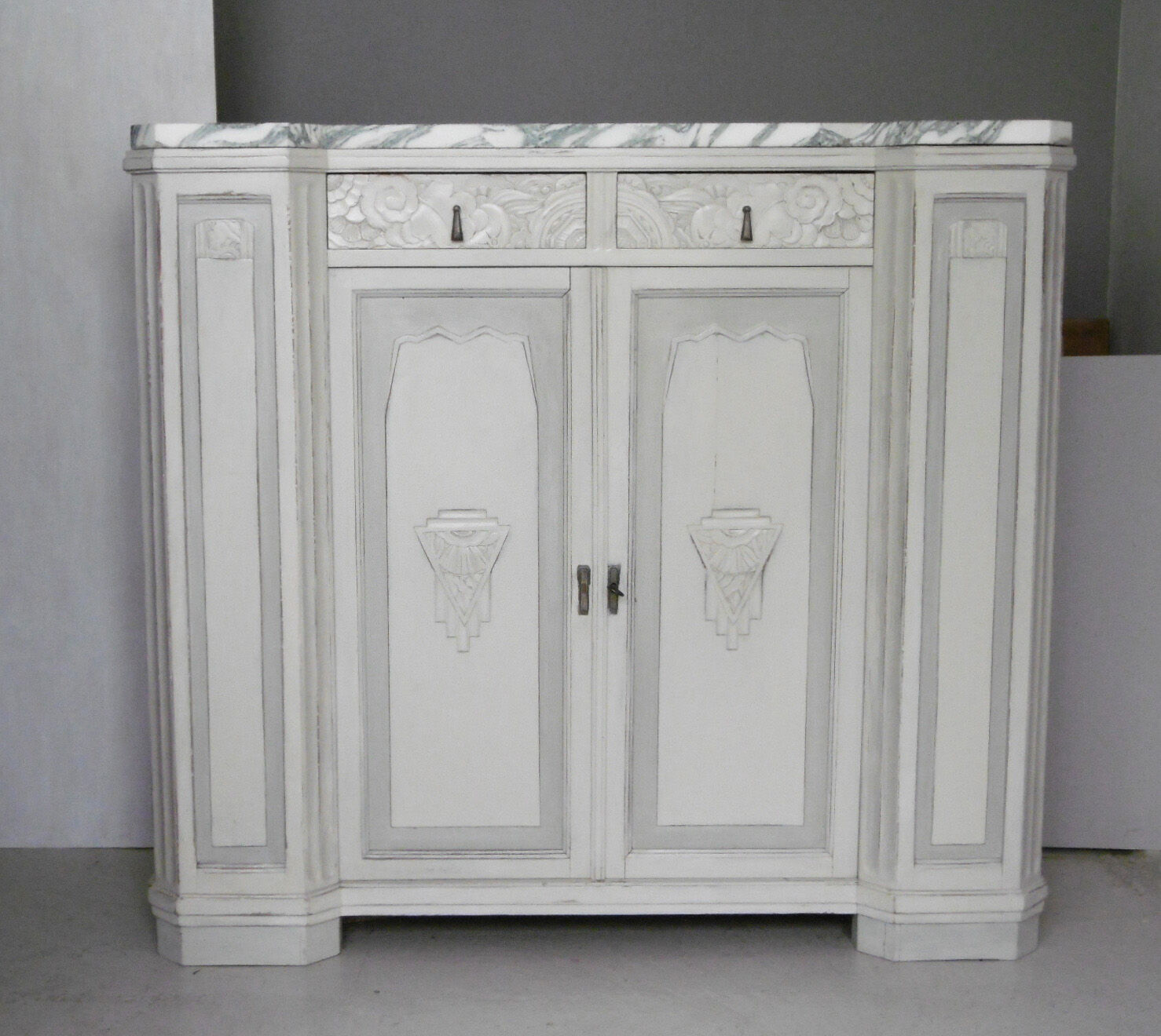 Art deco wood and marble sideboard