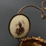 Golden metal basket Napoleon III 19th century foliage decoration religious medallion