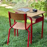 Vintage school table and chair in wood and metal