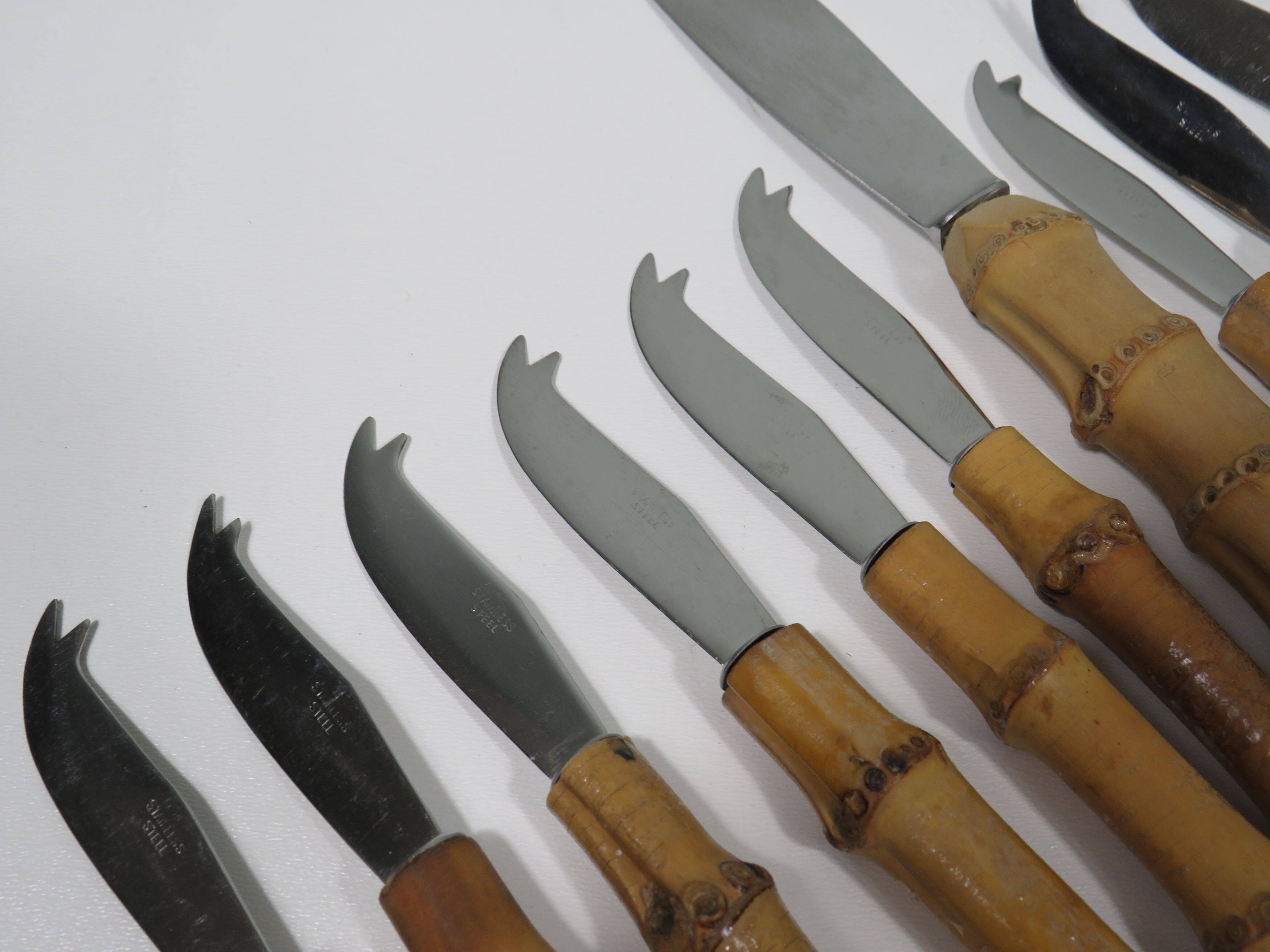 Vintage cheese cutlery, bamboo