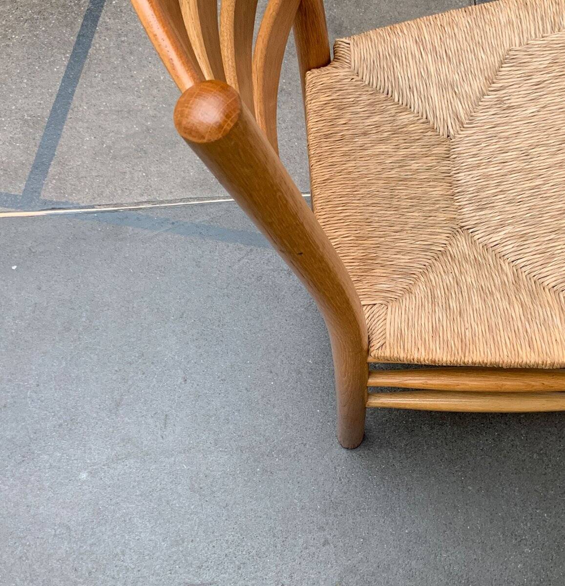 Scandinavian bench and chair set made of paper cord and oak from TS.