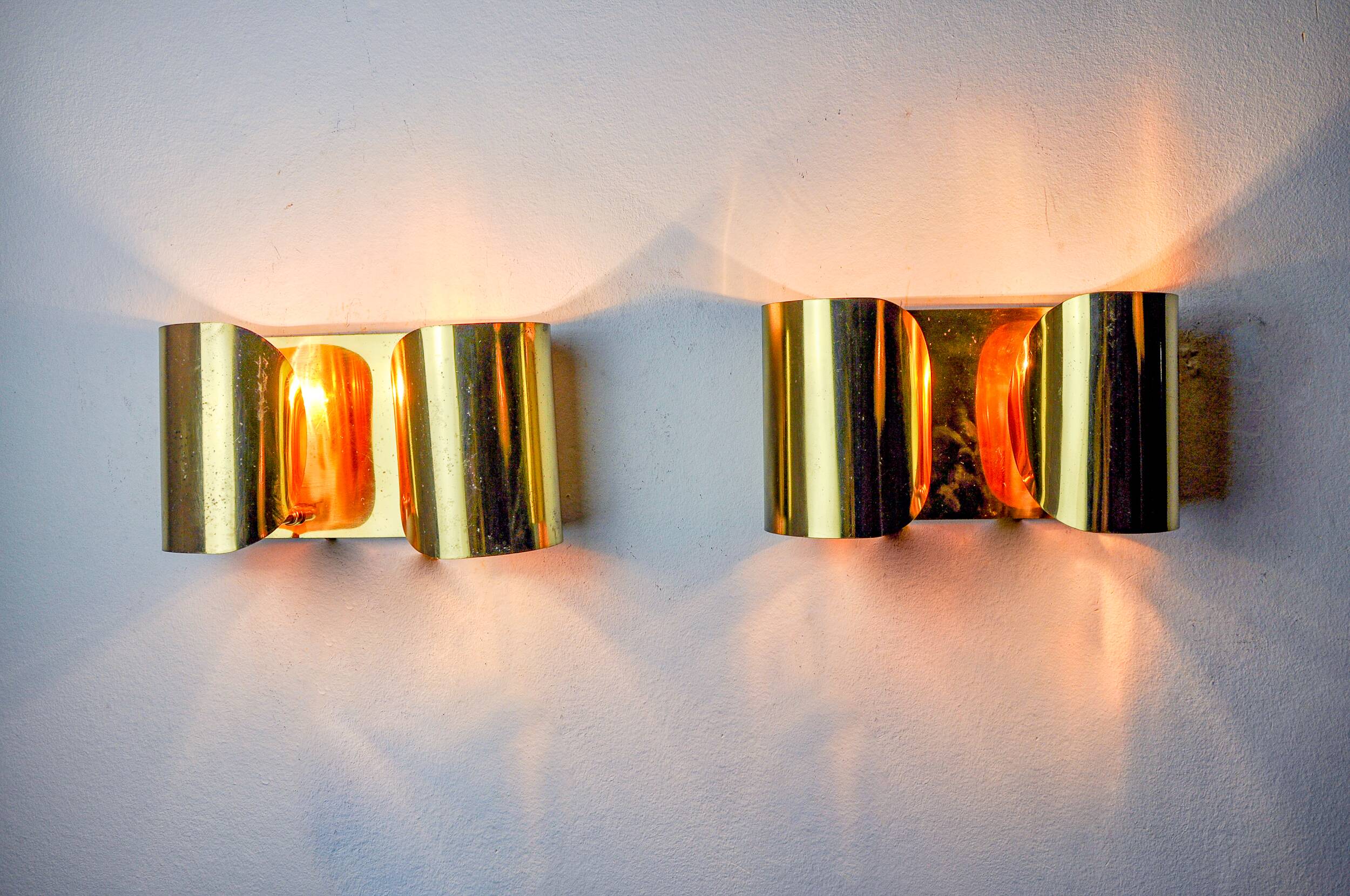 Pair of "Foglios" brass wall lights, Italy, 1970