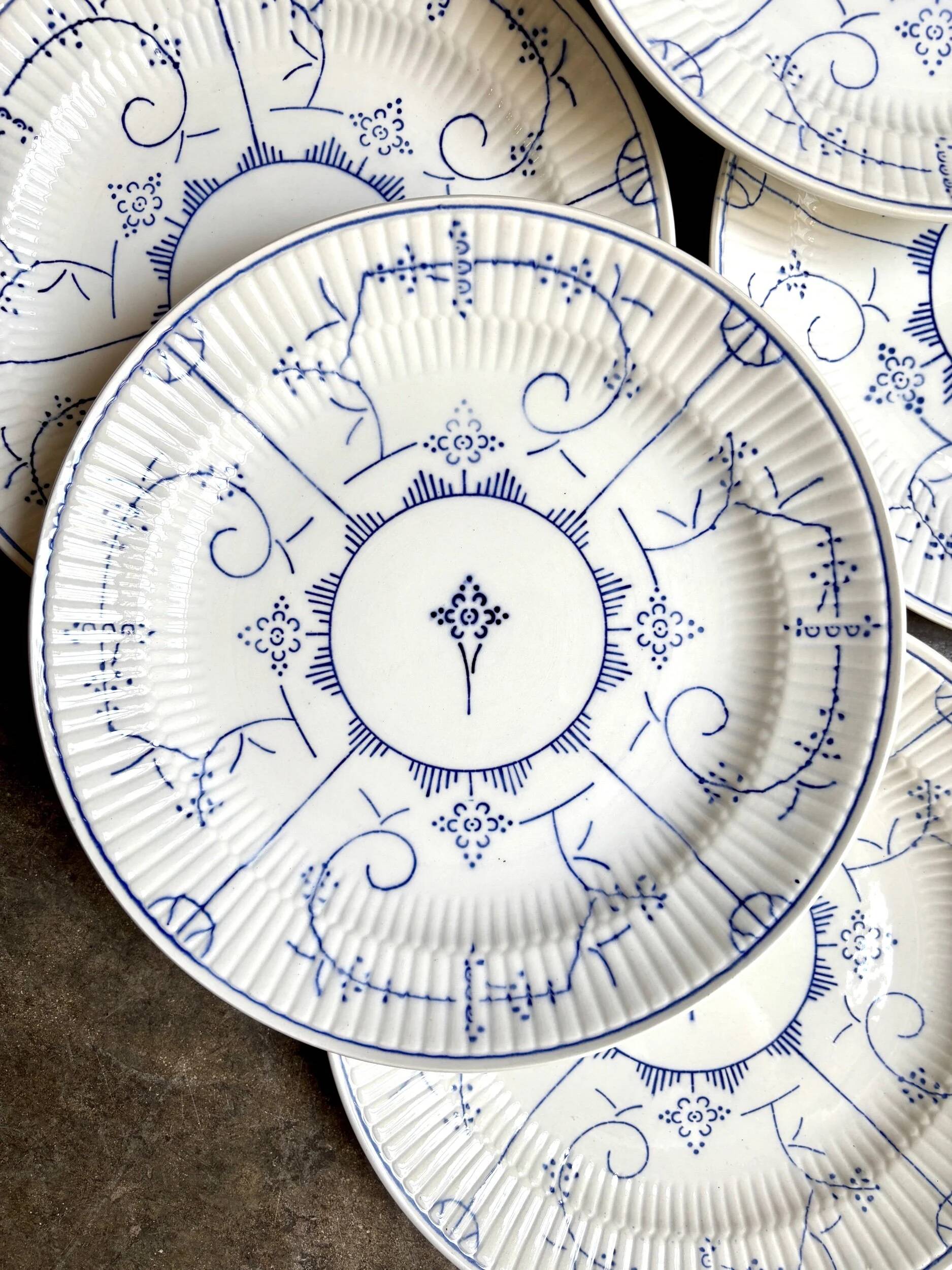 6 flat plates Boch La Louvière in blue glazed earthenware, "Copenhagen" service - 1920s-30s