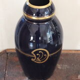 Vase 30s blue of Sèvres and gold Ste Radégonde or Tours Pinon (unsigned)