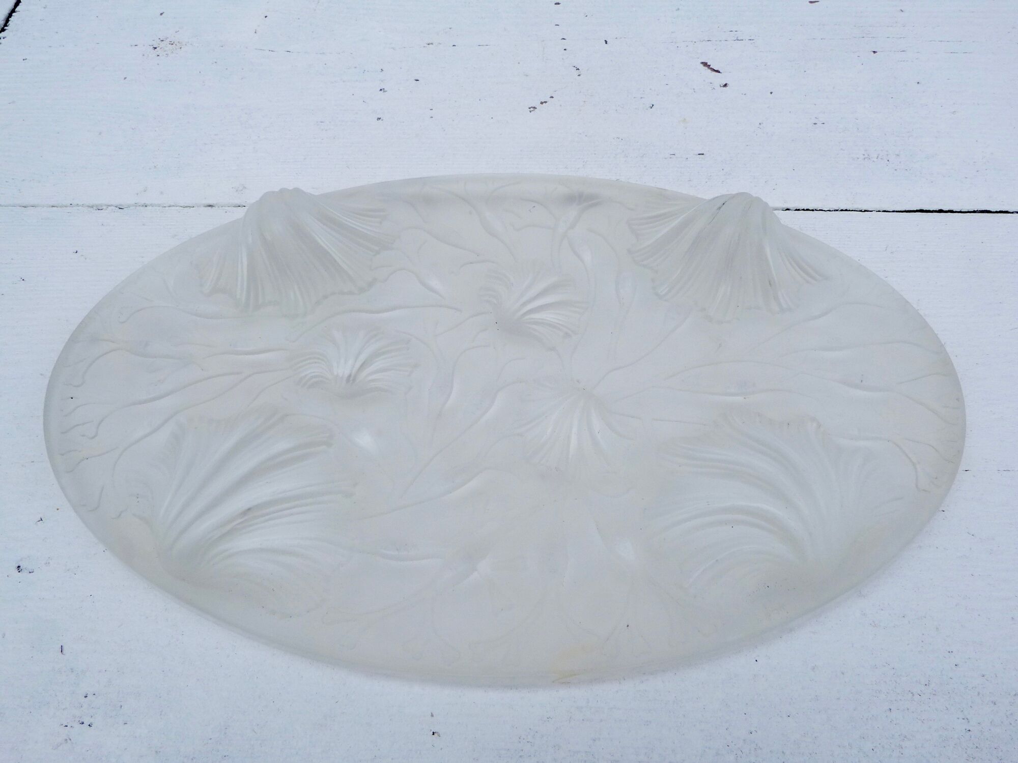 Verlys opalescent glass underside decorated with shells and seaweed
