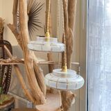 Pair of vintage portable lamps, customizable Art Deco frosted and gold glass globes