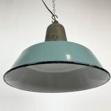 Industrial petrol enamel factory lamp with cast iron top, 1960s