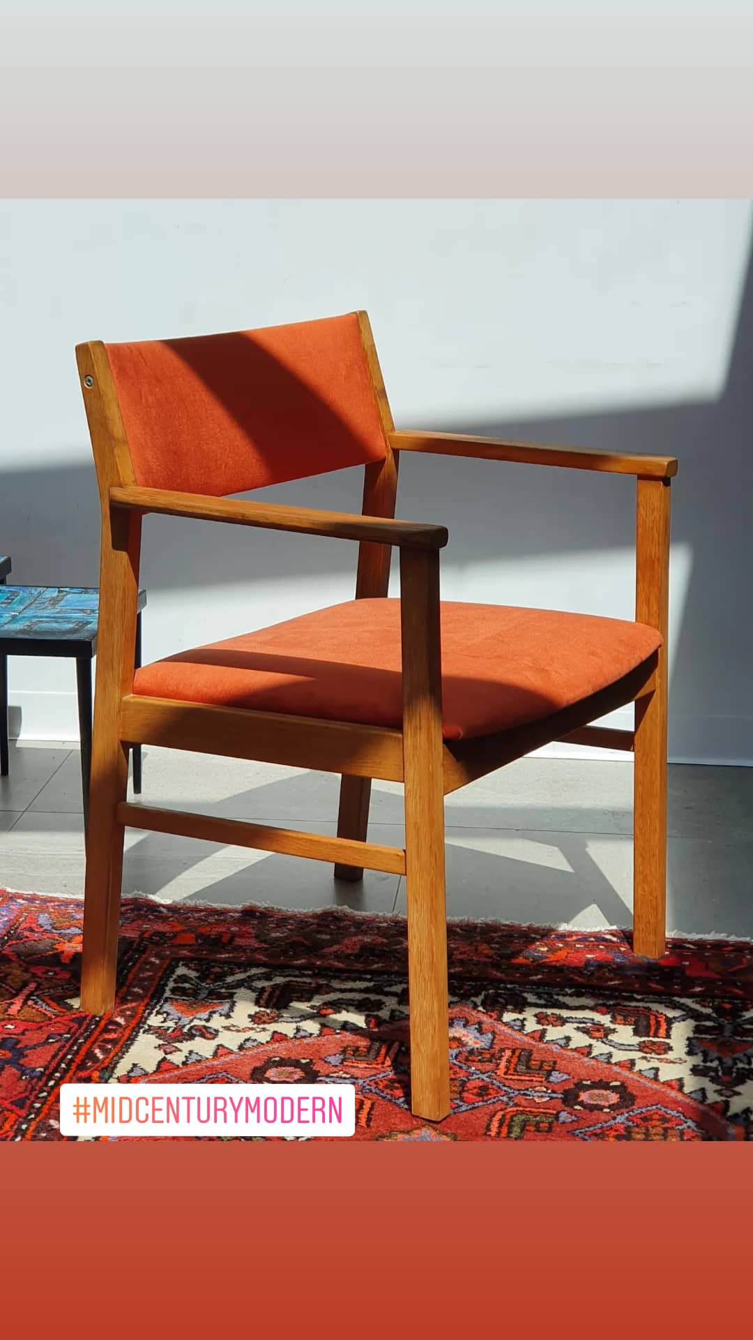 Armchair in solid oak velvet terracota