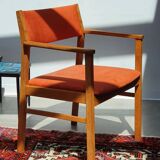 Armchair in solid oak velvet terracota