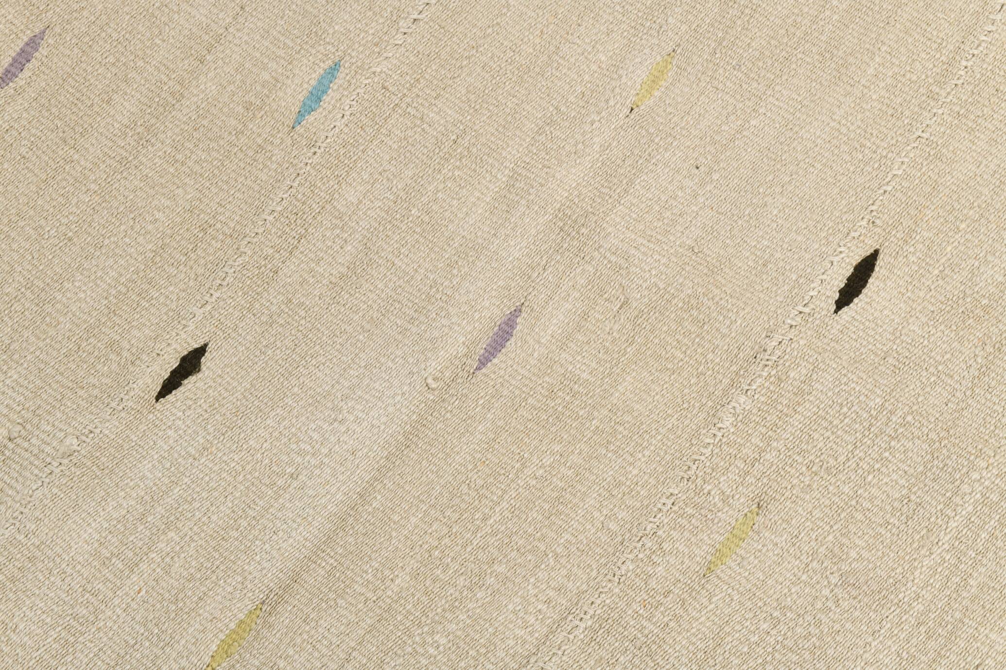 Tapis Kilim Minimaliste Beige Naturel à Motifs Ethniques, 164x225 Cm