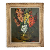 Old wooden table signed with a gold medal.