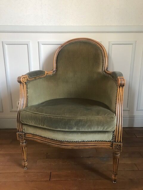 Velvet bergère chairs