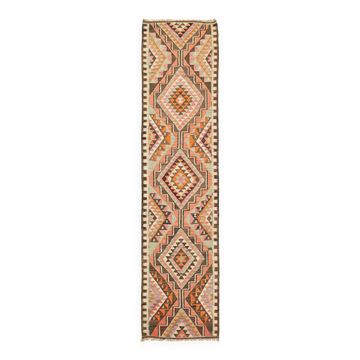 Turkish Handwoven Vintage Herki Kilim 90 cm x 344 cm