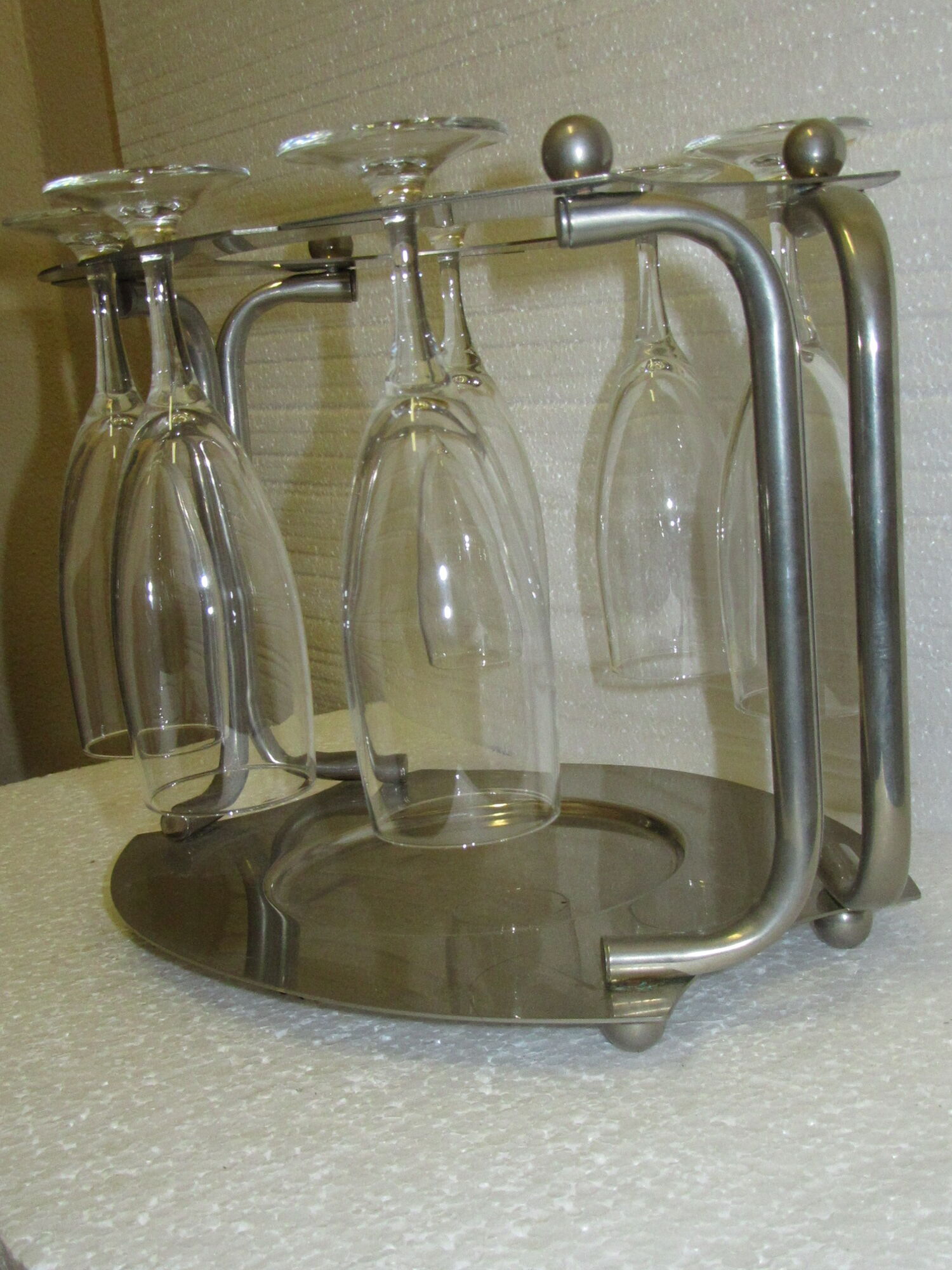 Serviteur à champagne en chrome et ses 6 flutes en verre