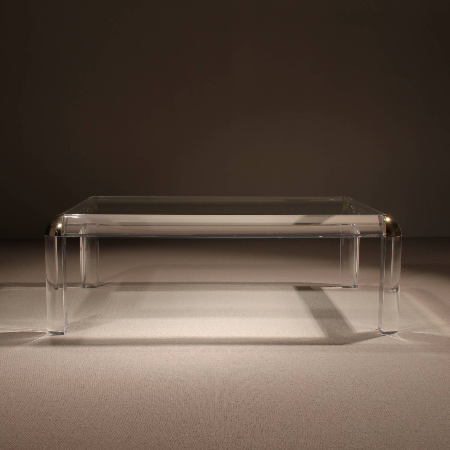 Rectangular Lucite & Brass Coffee Table | Europe 1970s
