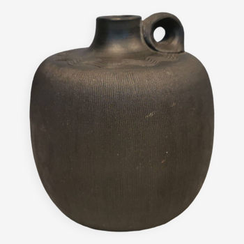 Dagnæs vase/pot in grooved brown clay/stoneware, from Illums Denmark 1970s.