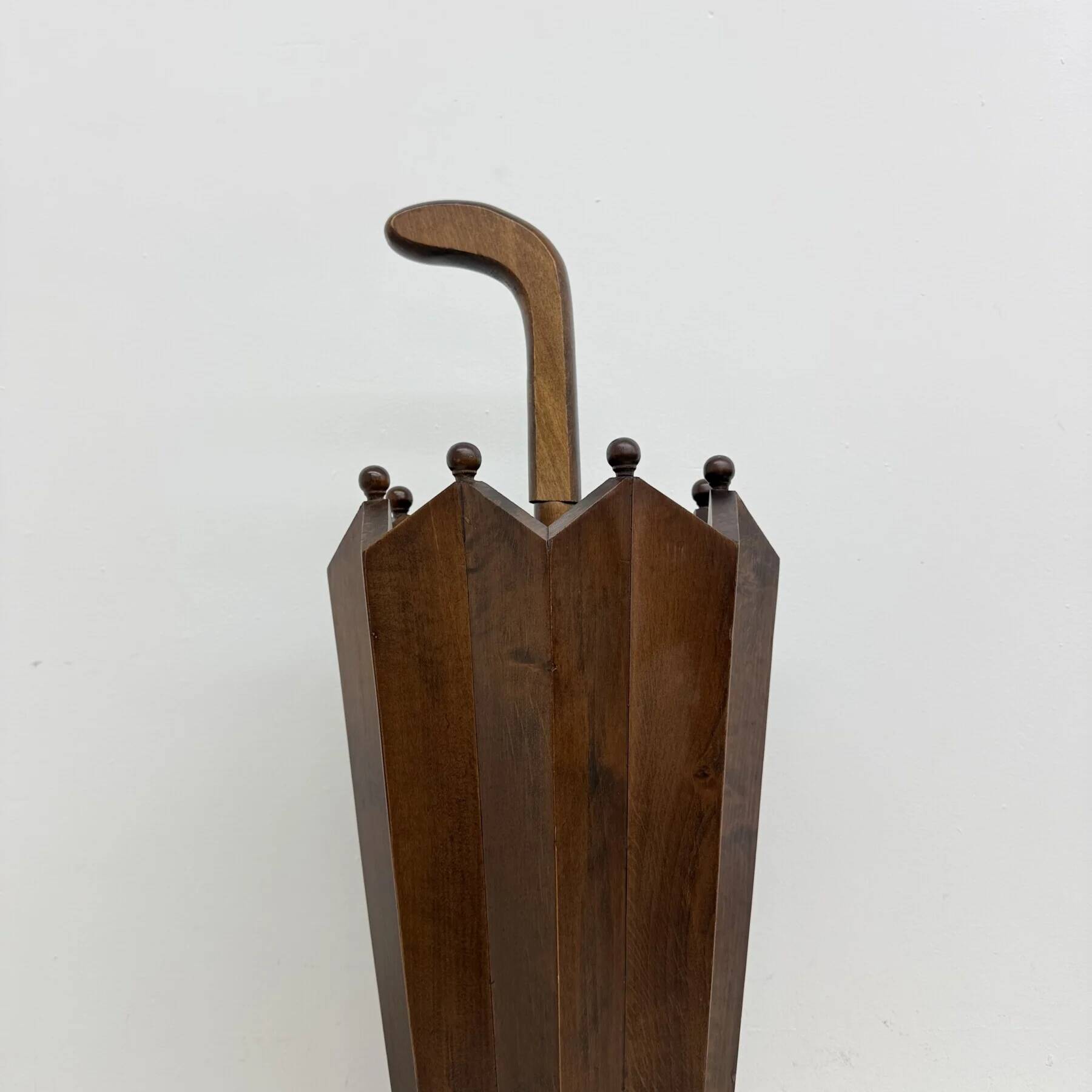 Art Deco chestnut wooden umbrella stand, France 1930s