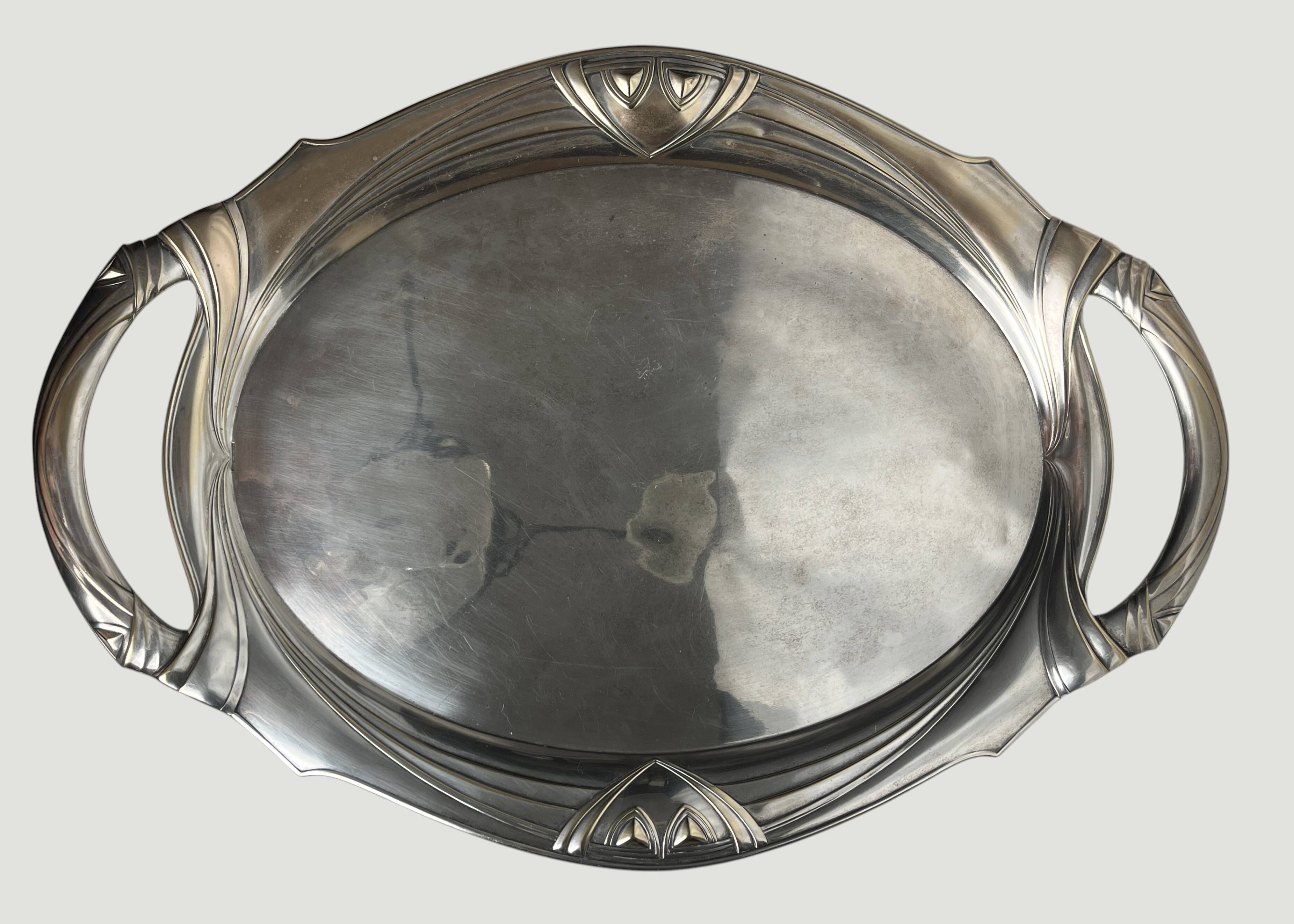 Art Nouveau, silver-plated metal tray Theodor Radivon hallmark circa 1900