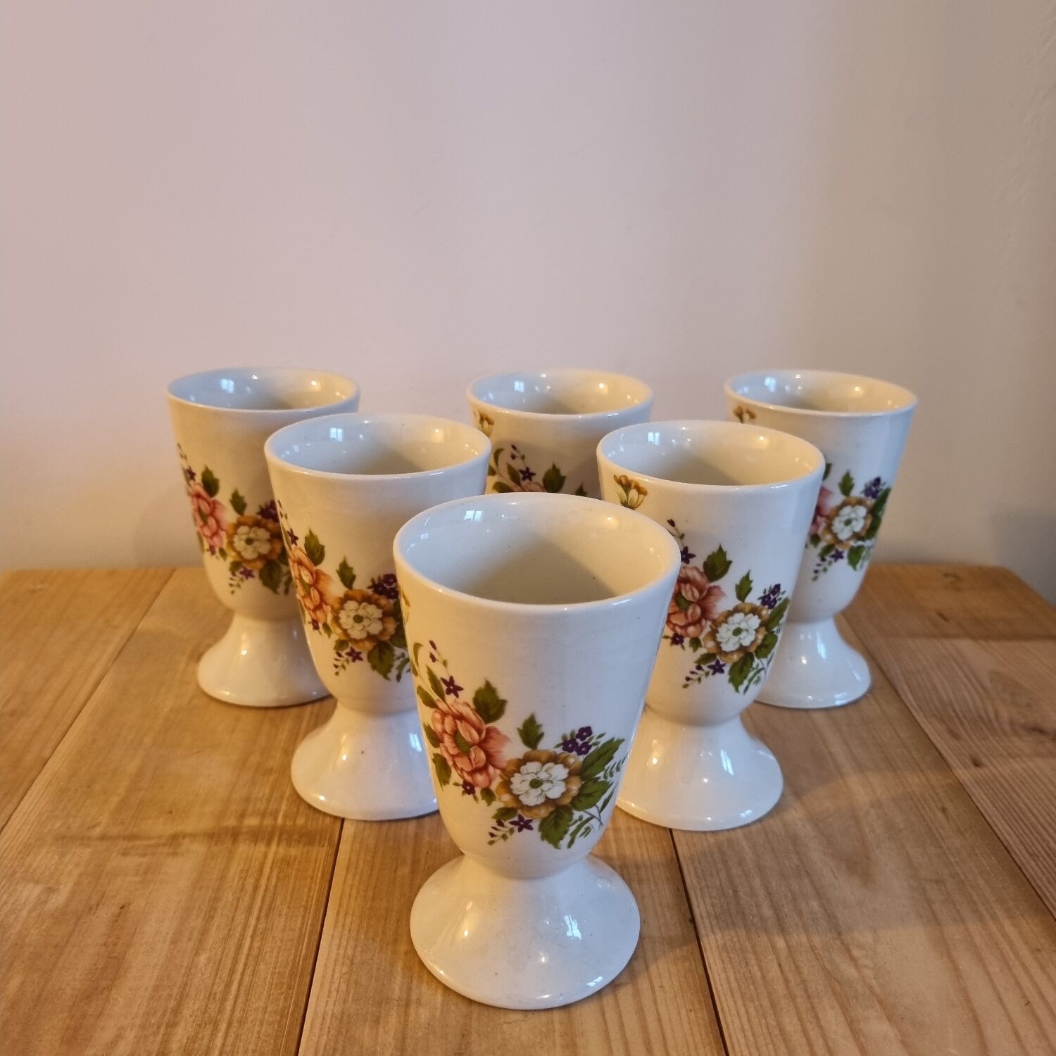 Set of 6 vintage mazagrans with floral decoration