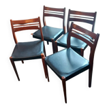 Set of 4 vintage Scandinavian chairs in teak & black skai - 1960s