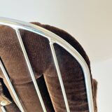 Vintage Metal Dining Chairs Brown Velvet Cushions, Italy, 1970s, Set of 3