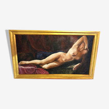 Old painting representing a female nude signed "Charbonniaud"