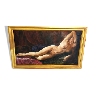 Old painting representing a female nude signed "Charbonniaud"