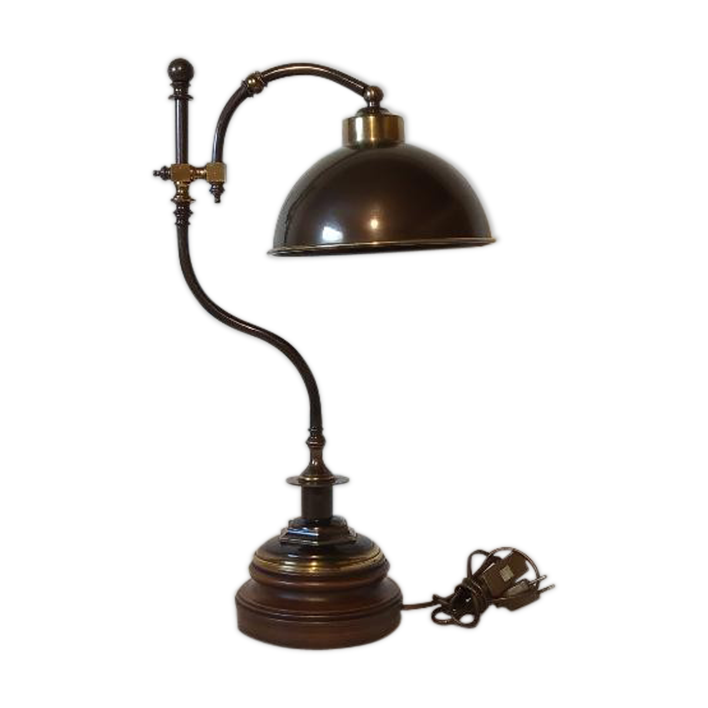 Brass and wood office lamp