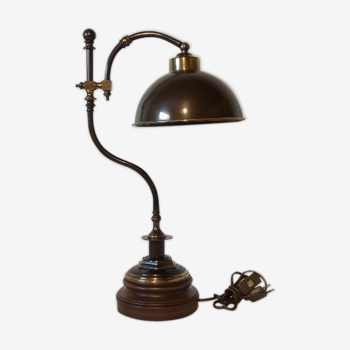 Brass and wood office lamp