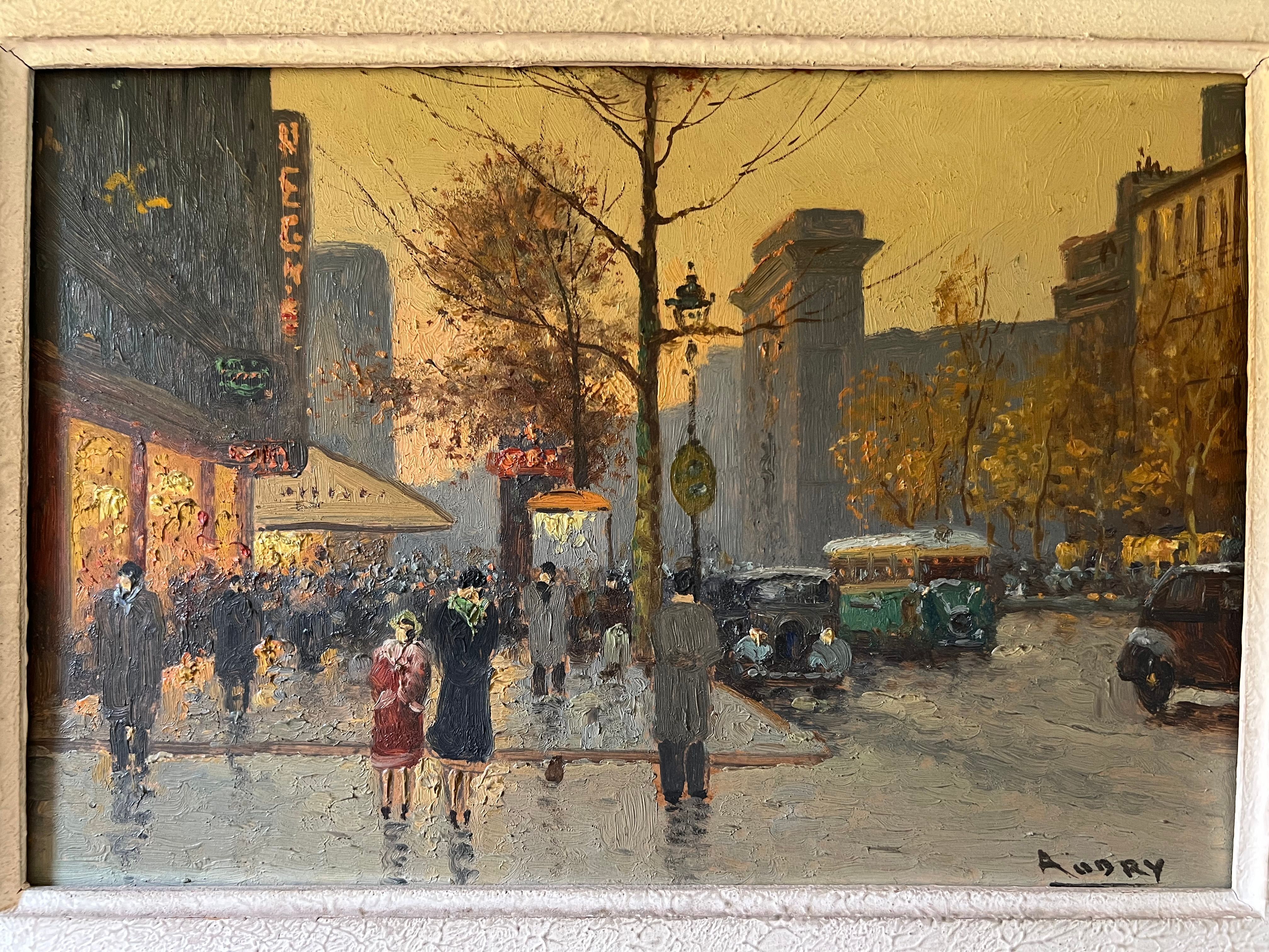 Oil painting depicting a view of Paris in a Montparnasse frame. French work signed Audry. Circa 1930.