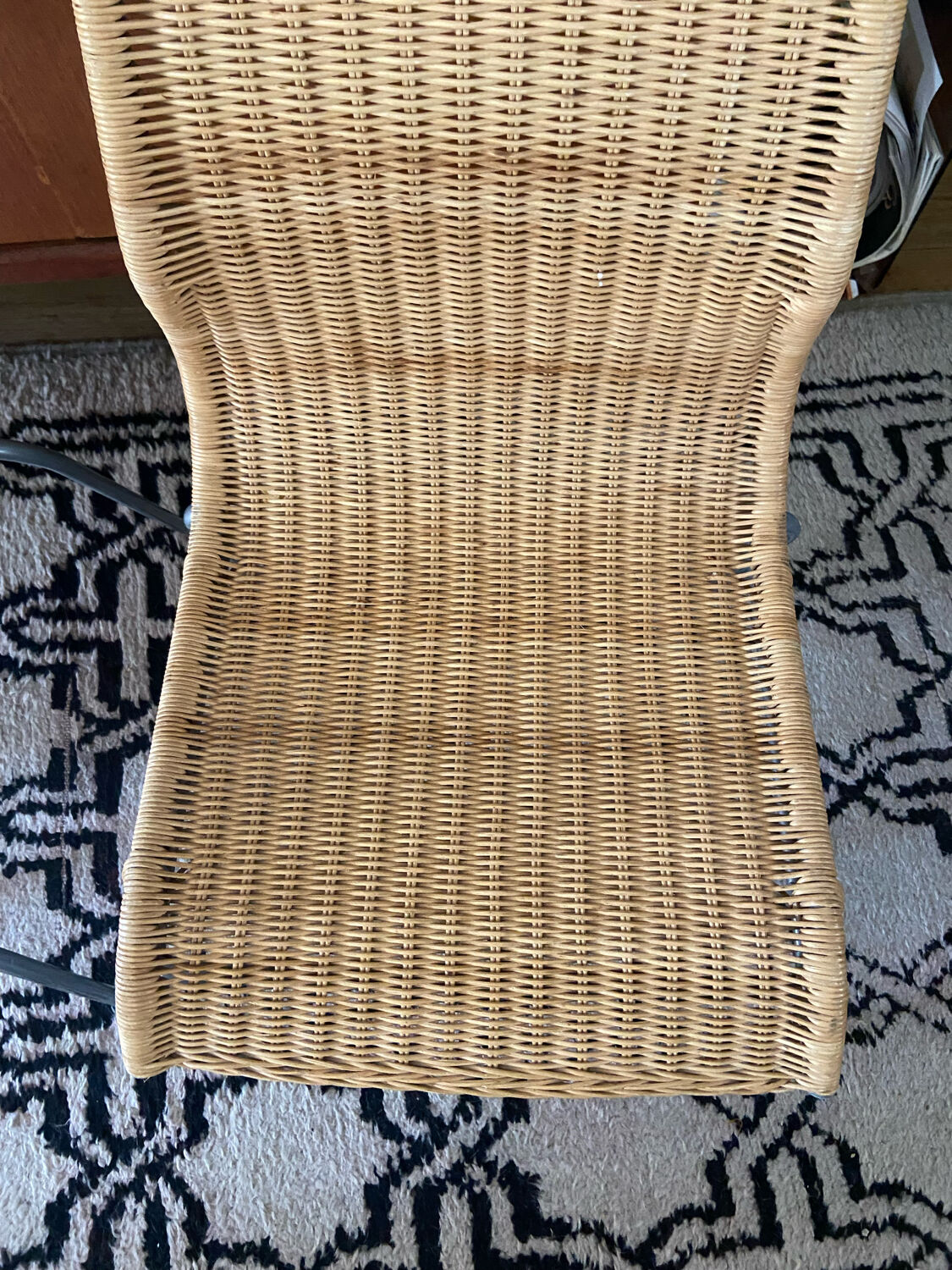 Trio of vintage Ikea rattan and aluminum chairs