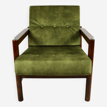 Vintage Armchair in Green Olive Velvet, 1970s