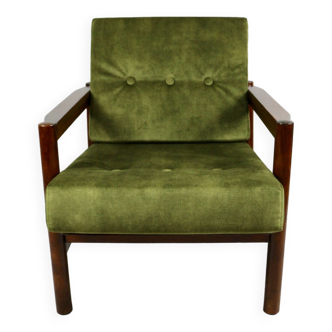 Vintage Armchair in Green Olive Velvet, 1970s