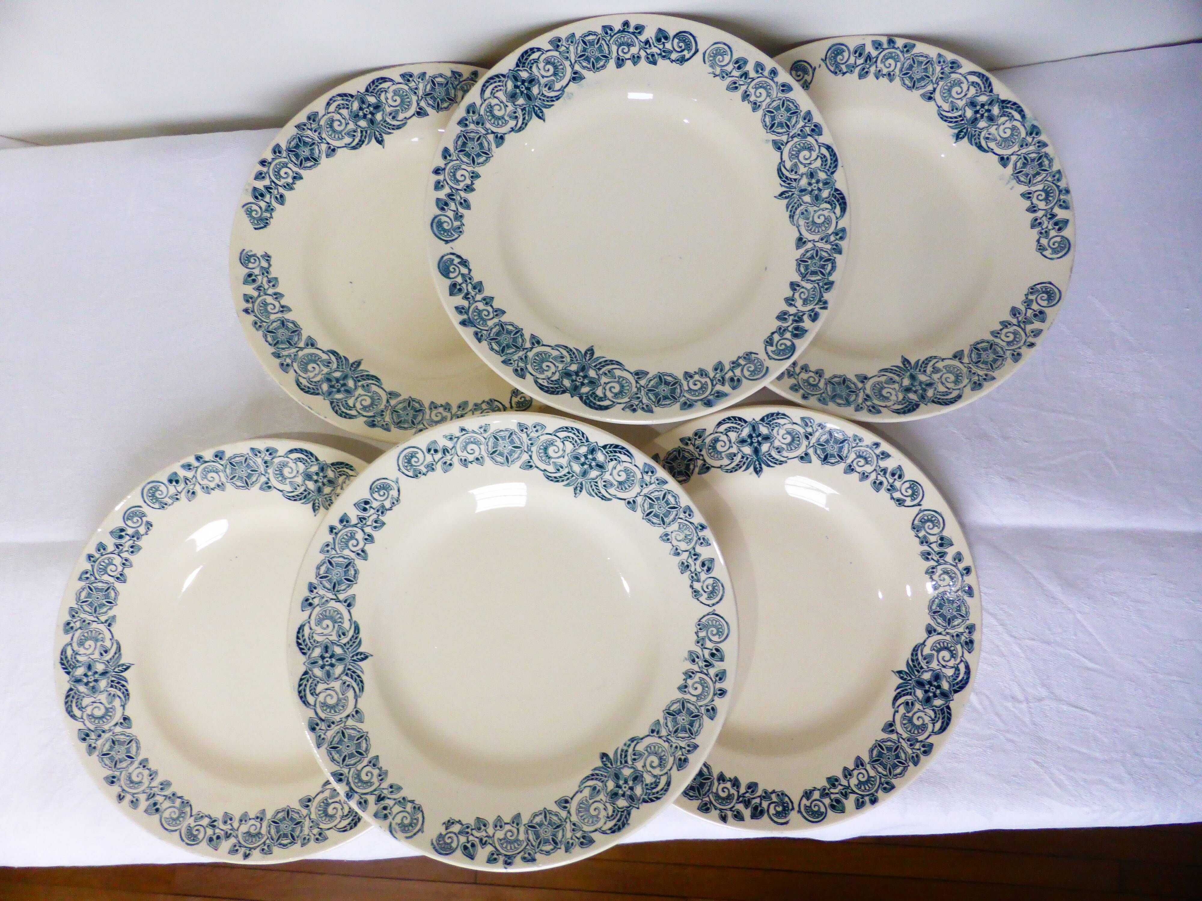 6 vintage Longchamp ironstone dessert plates, Alesia model 211226
