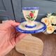 Vintage egg cup with saucer – Handmade – Blue floral decoration