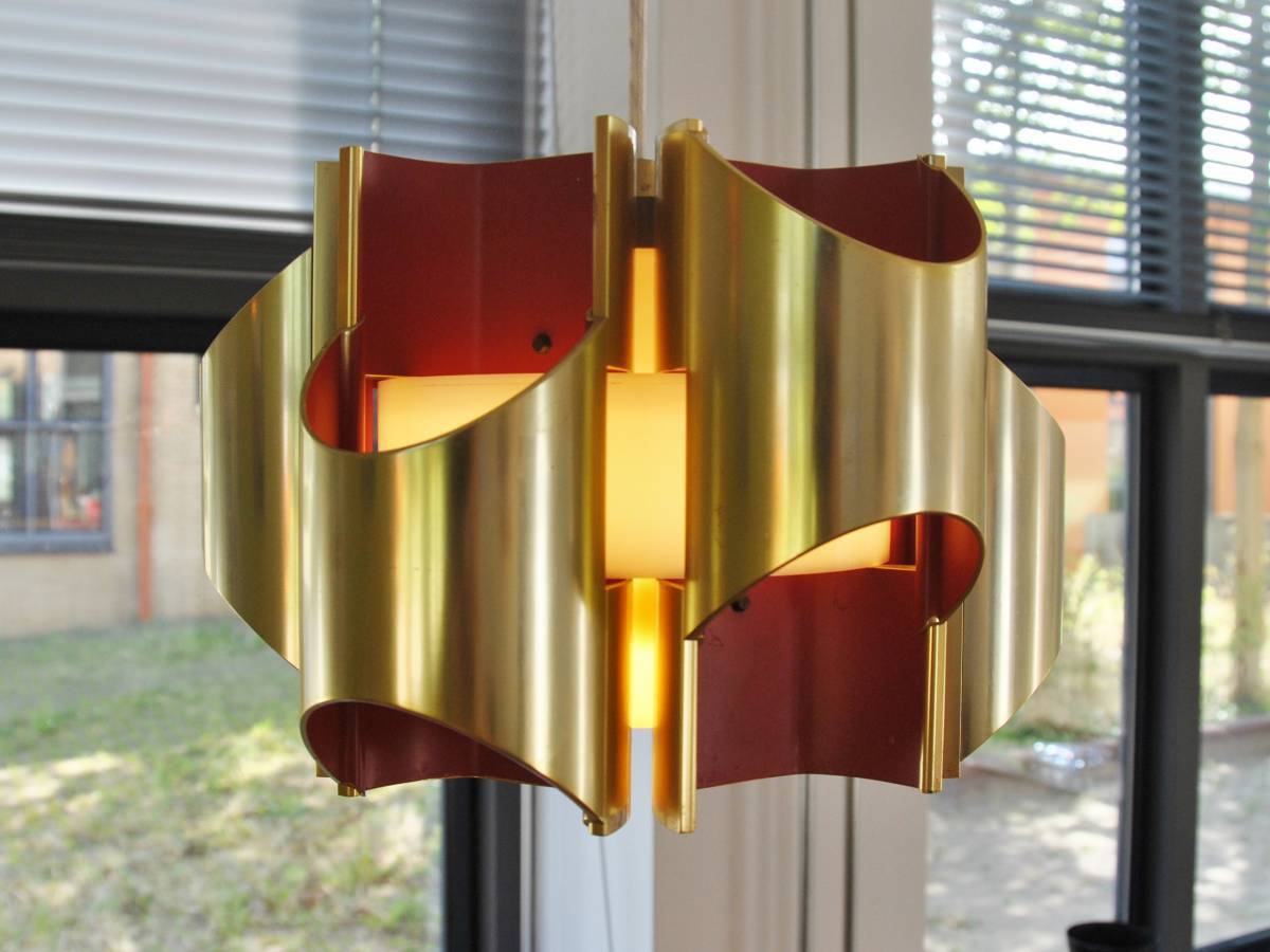 Gold and Orange Pendant Lamp by Bent Karlby for Lyfa, Denmark, 1960's