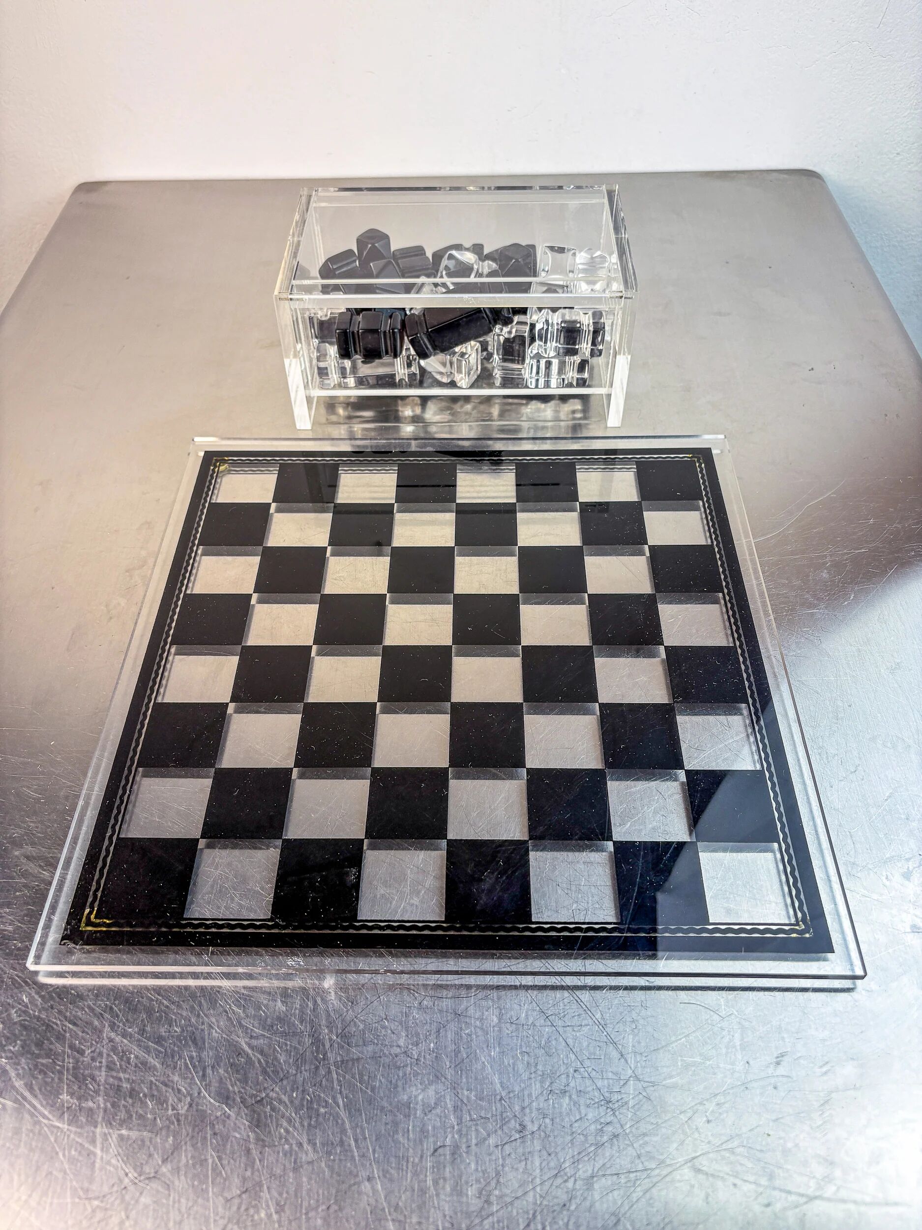 Felice Antonio Botta acrylic chessboard, Italy, 70s