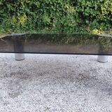 Table basse chrome et verre fumé design 1960's