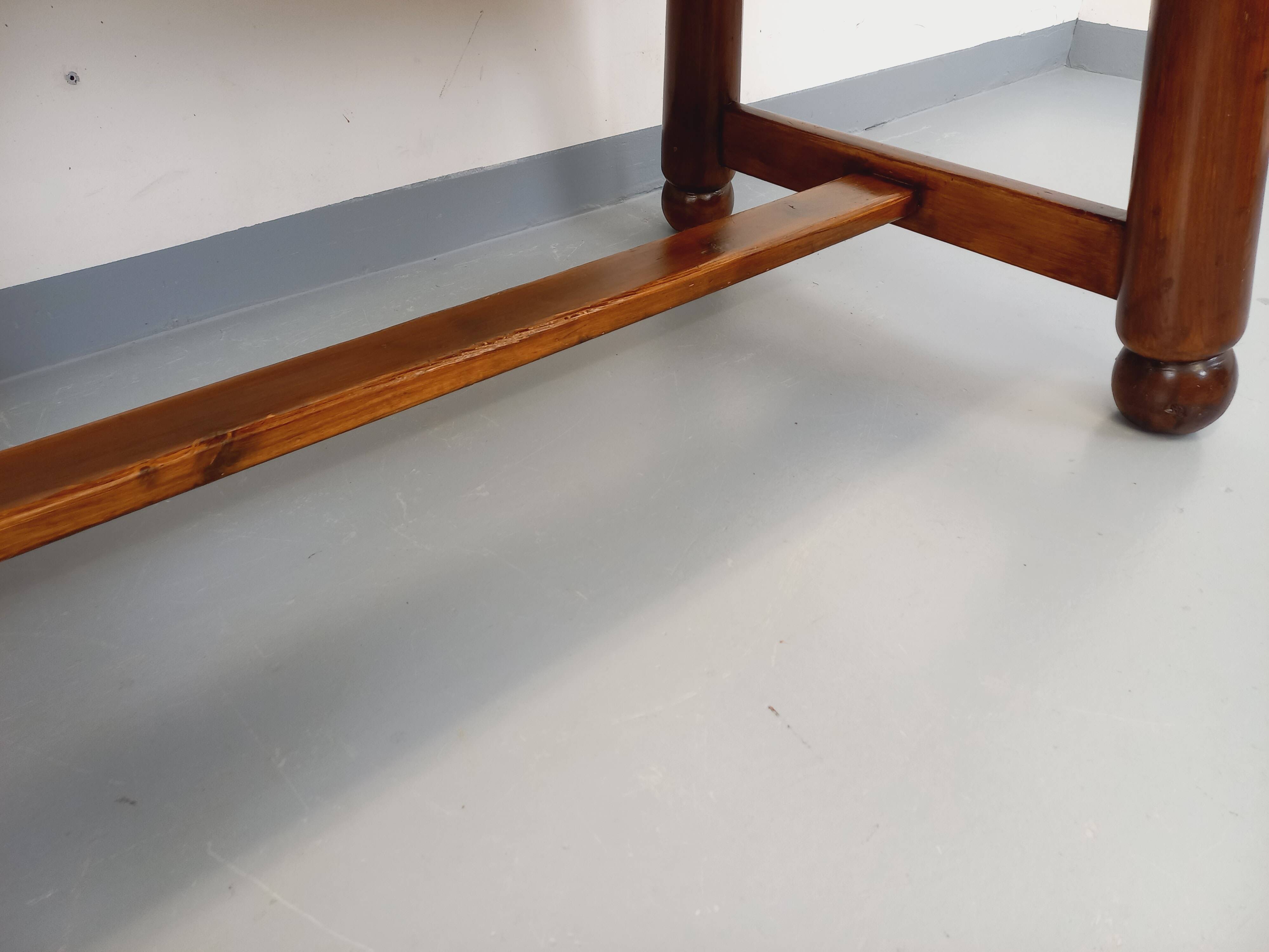 Brutalist rectangular dining table by Georges Robert in pine wood.