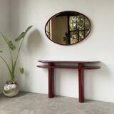 Red lacquered console and its mirror from the 80s