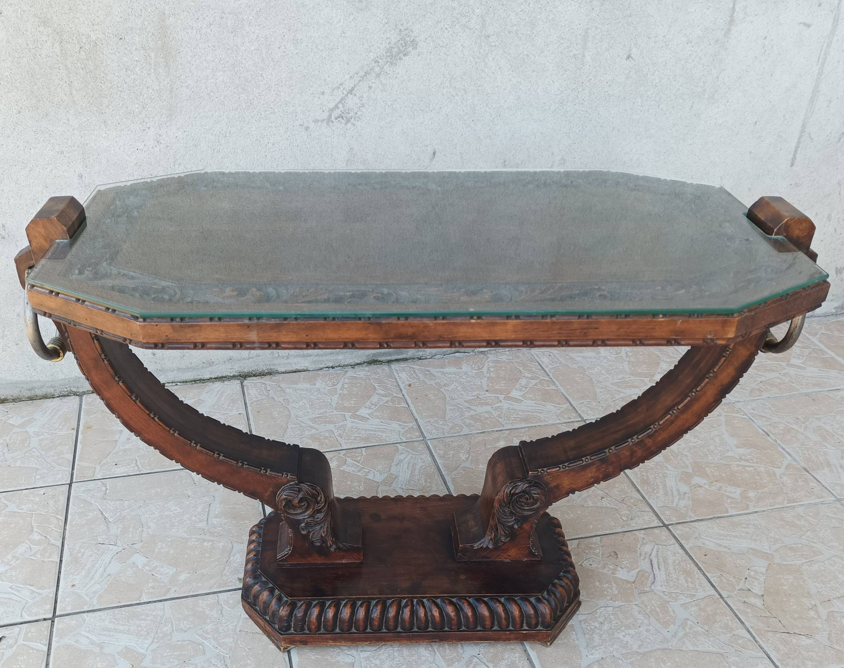 Art Deco style coffee table in carved natural wood