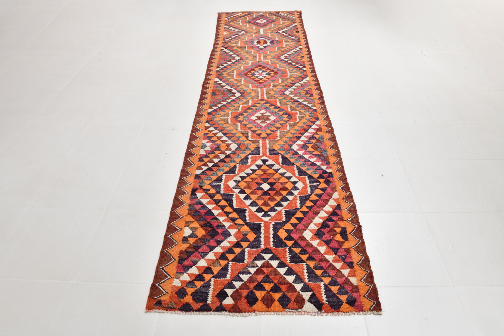 Bold multicolor kilim runner rug,92x395cm