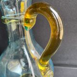 Glassware-crystallery of Portieux - 1 broc and 2 glasses - Napoleon III - Colored blown glass - G