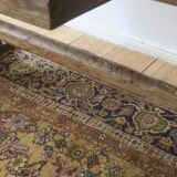 Large antique pine trestle dining table with drawer, Sweden 1780