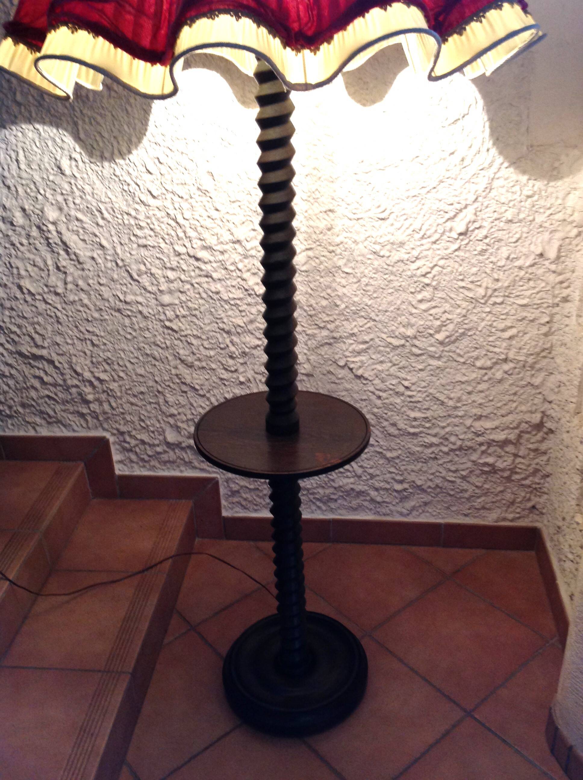 Wooden floor lamp turned in the spirit of Charles Dudouyt / art deco style